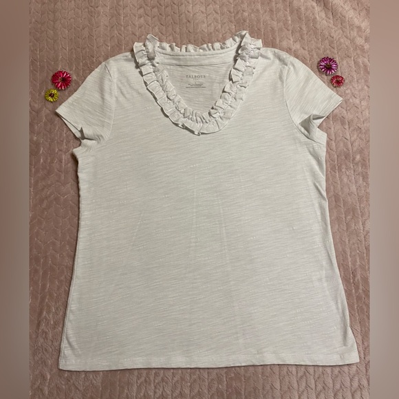 Talbots Tops - Ruffle Neck T-shirt TALBOTS Women’s size L White